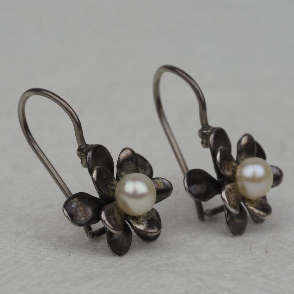 Brincos vintage de prata esterlina 925 Silpada Love Bloom flor pérola pendente - Imagem 4 de 4