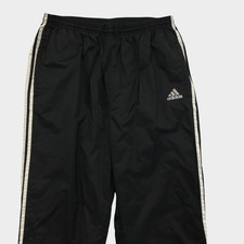 Adidas Vintage Track Pants Mens XL Black White Stripe Nylon Windbreaker Joggers