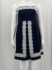 Lilly Pulitzer Dress Women 10 Navy White Betsey Strapless Lace Trim Resort Party