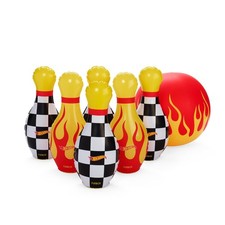 Funboy Hot Inflatable Checkered Flame Kids Backyard Bowling Set Large Ball And