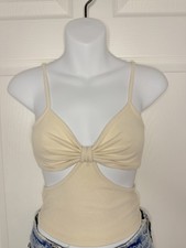 Divided H M Women s Beige Ribbed Spaghetti Strap Cropped Cami Top Size S