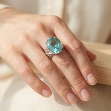 Classically Arctic Blue Aquamarine 15.70Ct 925 Sterling Silver White Gold Rings