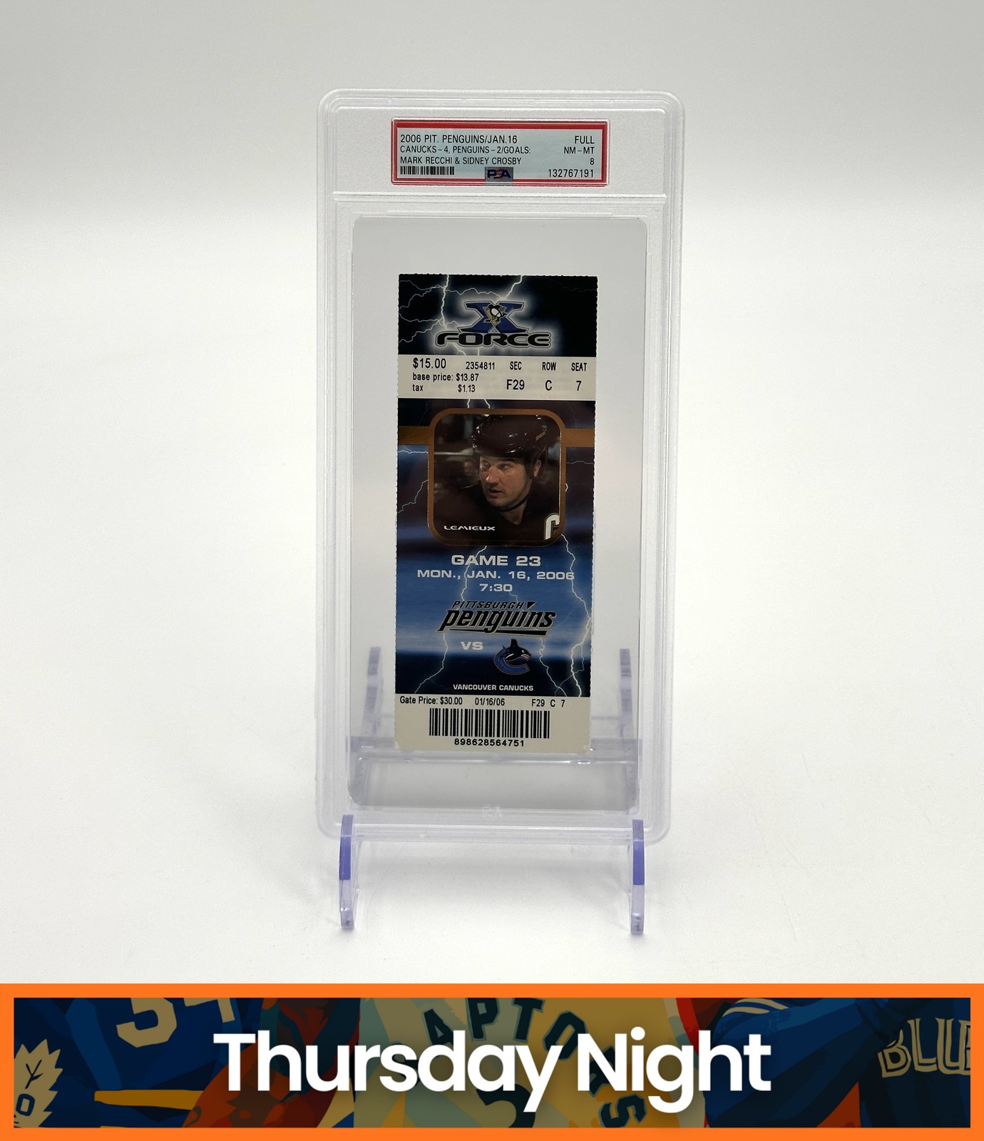 2006 PITTSBURGH PENGUINS VS VANCOUVER CANUCKS SIDNEY CROSBY GOAL TICKET PSA 8