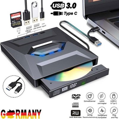 Externes CD/DVD Laufwerk USB-3.0+Type-C Brenner Player,Für-PC-Laptop Windows 11.