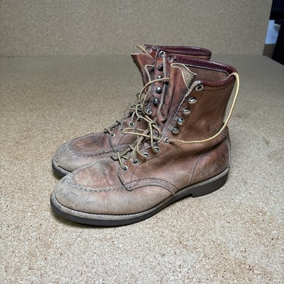 Vtg 70s Red Wing 214 Logger Work Boots Mens Brown Leather Lace Up Ankle 9/9.5