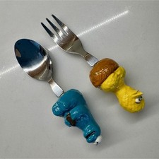 Vintage Sesame Street Big Bird Cookie Monster Spoon Fork Set SEE DESCRIPTION