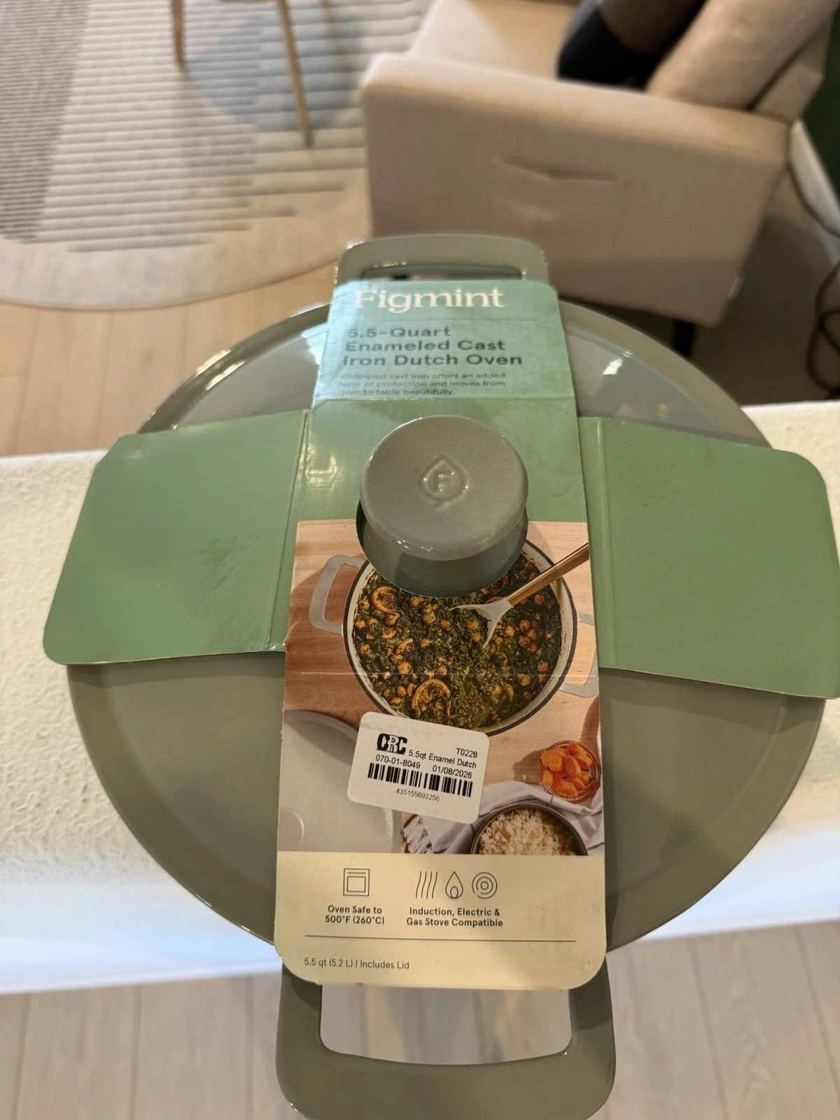 Figmint 5.5-Quart Green Enameled Cast Iron Dutch Oven with Lid, Oven Safe