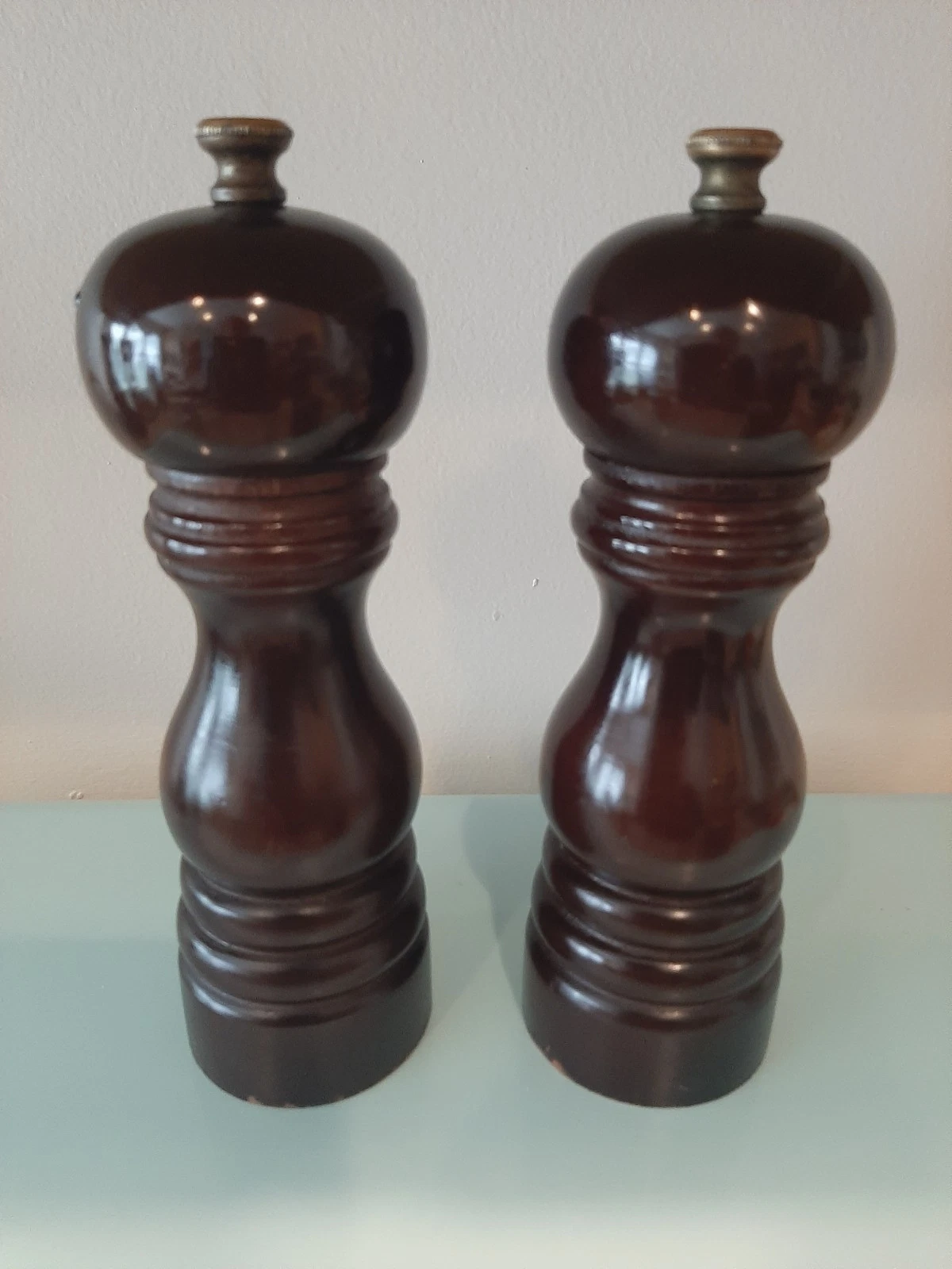 Peugeot France Manual Salt & Pepper Mill Set 2 Adjustable Grinders Dark WOOD 7½"
