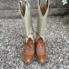 VTG Dan Post Brown Beige Leather Cowboy Western Boots Style 1215 Women s 6.5A