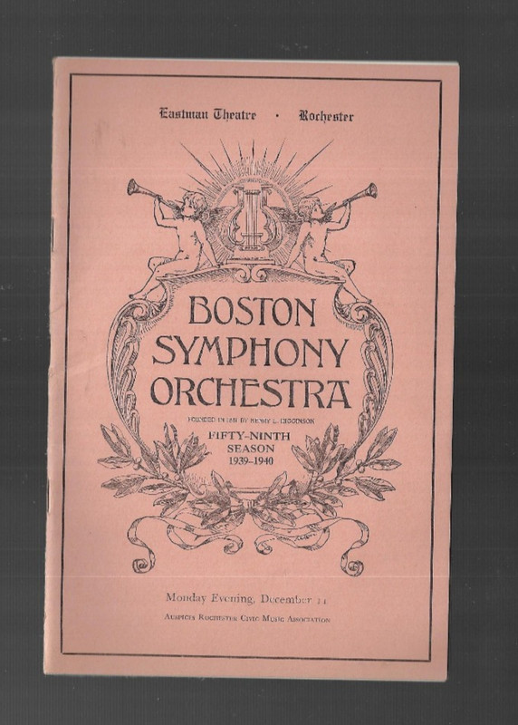 EASTMAN THEATRE ROCHESTER NY VINTAGE PROGRAM BOSTON SYMPHONY ORCHESTRA 1939 40