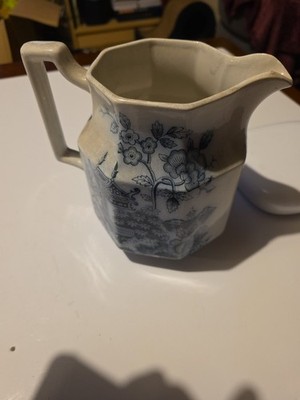 Antike E S Johnson Britannia Blau & Weiß Transferware Kanne England