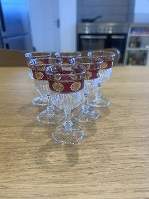 Vintage Rubinrot & Gold Floral Glas Sherry Likör Glas 6er Set vielleicht Italienisch