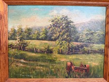 Mid-Century Pastoral Landscape Oil Painting Signed Julel, Framed — listing 2