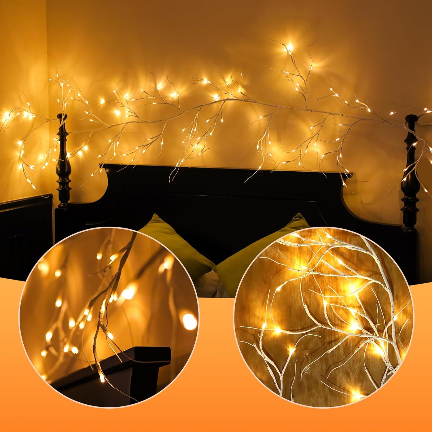Lighted Birch Garland with Timer 120 LED, 9FT Birch Garland with Lights Remote C