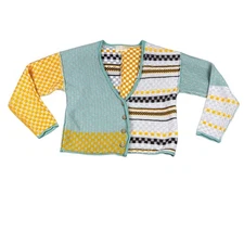 Sugarfox Sweater Cardigan Womens S Block Patterned Button Up Knit