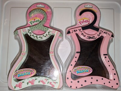 Vintage Wood Frame Mirrors NEW NWT Girls Dress Shape Pink Green Floral Set Of 2