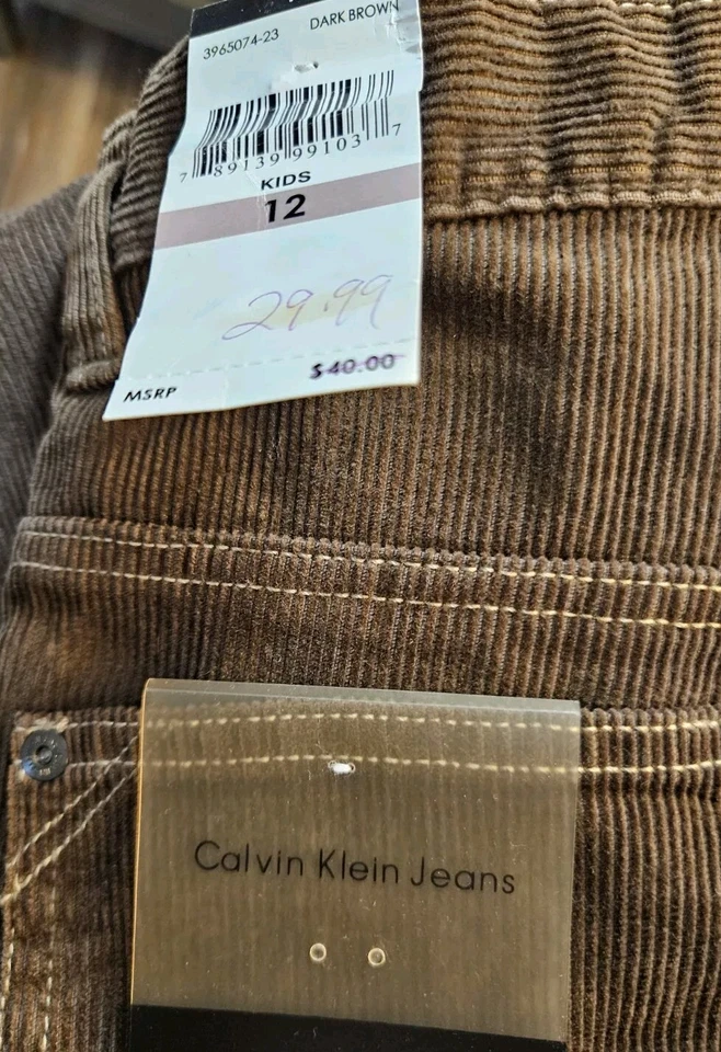 Niñas Marrón Corderoy Calvin Klein Vaqueros/Talla 12, Algodón, Nuevo Con Etiquetas Foto 4 de 4