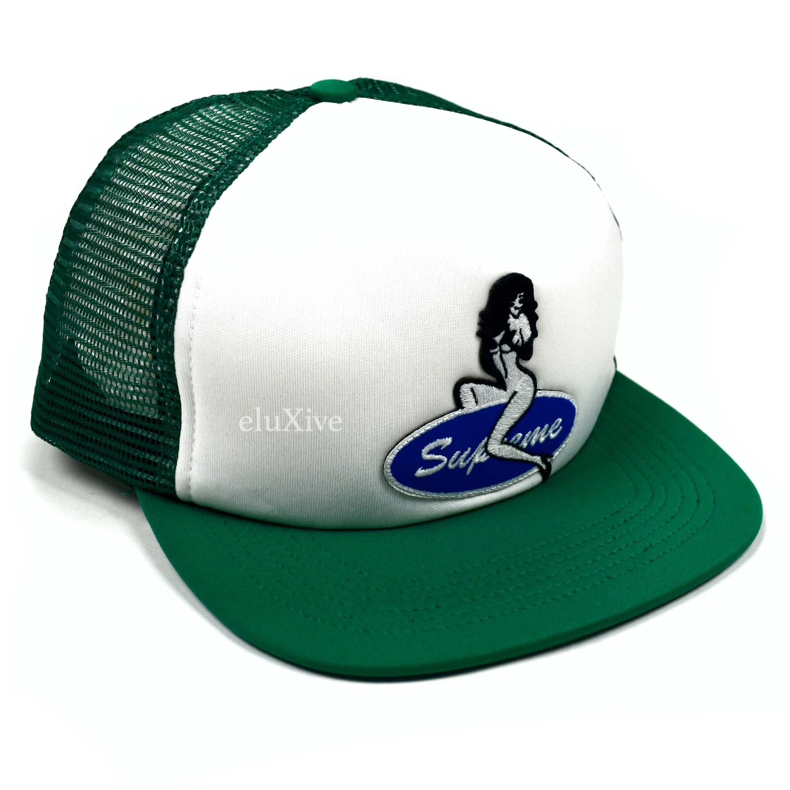 Neuf avec étiquettes chapeau de camionneur logo pinup New York vert blanc pour hommes DS FW22 AUTHENTIQUE
