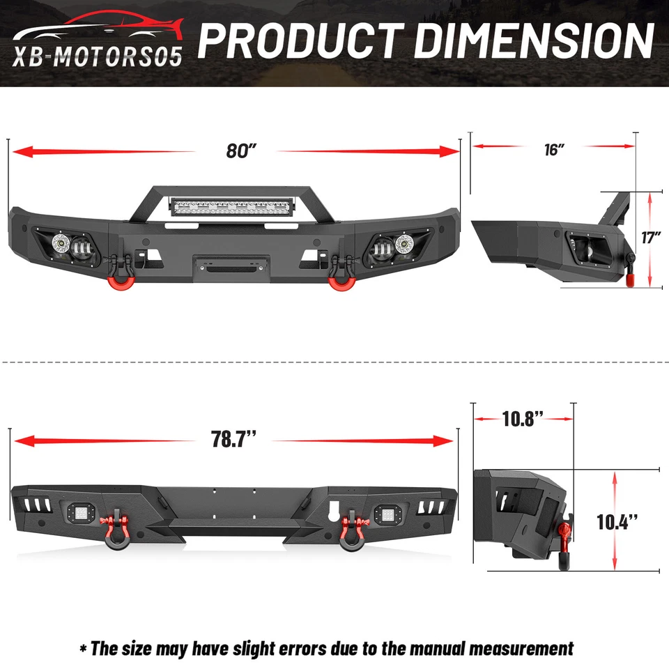 For 2016-2024 Nissan Titan (not for TITAN XD) Front /Rear Bumper w/ LED Lights - Image 4 of 4
