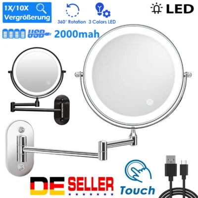 LED Kosmetikspiegel 10 Fach Vergrößerung Schminkspiegel Doppelseitig Dimmbar USB - Bild 1 von 4