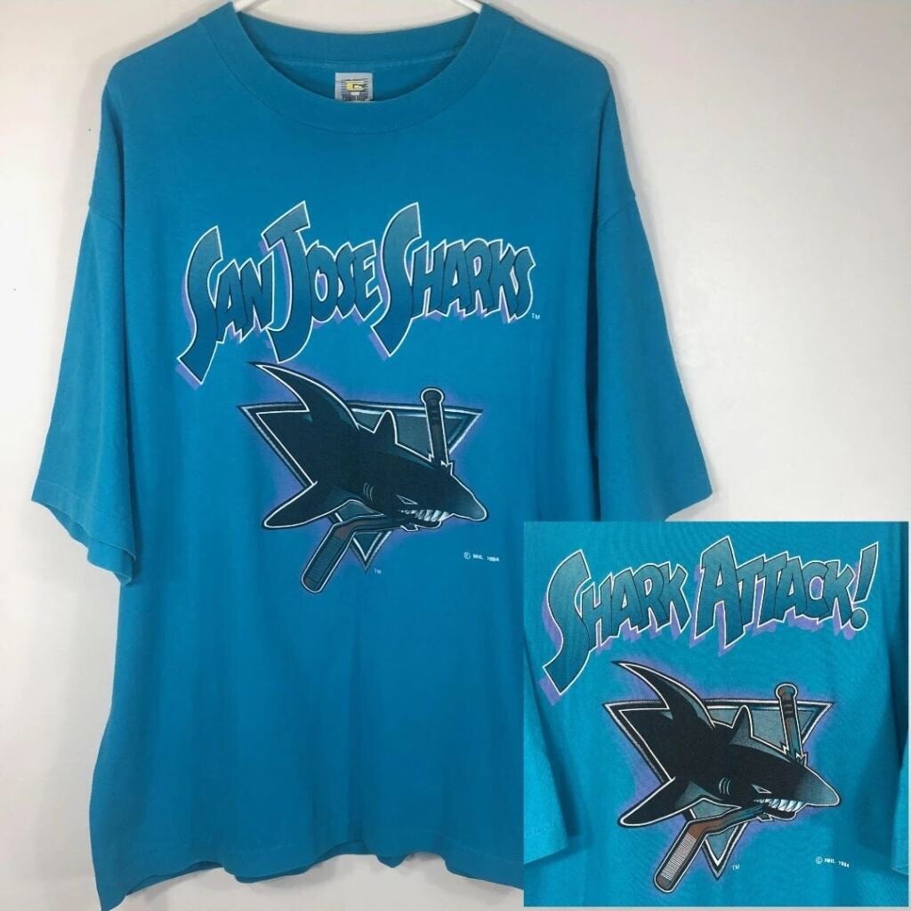 Vintage San Jose Sharks T Shirt Men's XL “SHARK ATTACK!” Teal