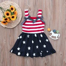 NEW 4th of July Patriotic Stars  Stripes Girls Sleeveless Dress 18 M 2T 3T 4T