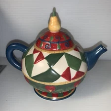 Jim Shore Folk Art Teapot With A Pear On Top 2004 Heartwood Creek Quilt Art