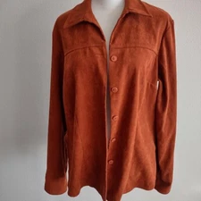 90s Notations Rust Brown Faux Suede Light Button Up Jacket M