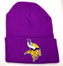 Minnesota Vikings flat cotton applique on Purple beanie cap hat. See details