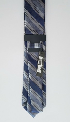 Madison Men's Classic Denim Blue & Silver Gray Diagonal Stripe Print Neck Tie - Picture 3 of 3