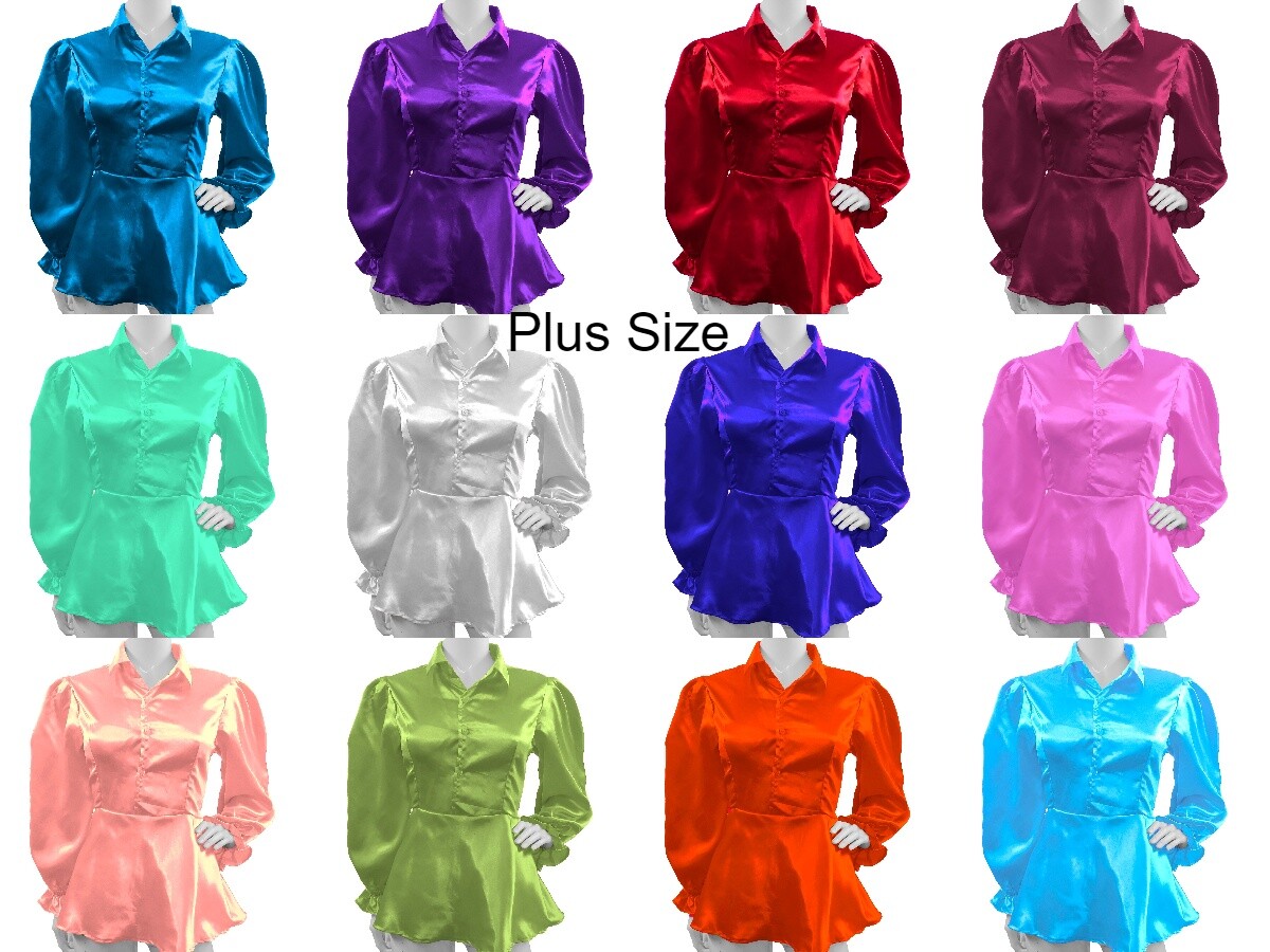 Satin Shiny Slim FIt Victorian Shirt Office Outfit Peplum Top Plus