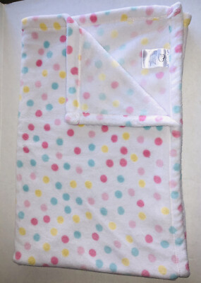 LITTLE MIRACLES COSTCO PINK AQUA YELLOW POLKA DOTS BABY BLANKET