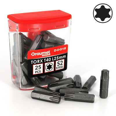 25 TORX T40 Bits aus S2 Stahl Schraubendreher TX40 Bit inkl. Aufbewahrungsbox