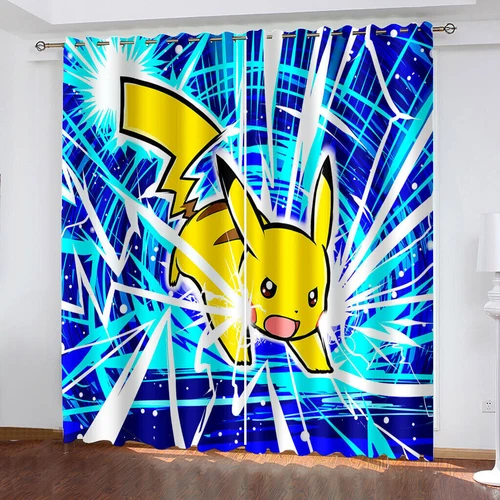 Kinder 3D Pokemon Pikachu Vorhänge Blickdicht Vorhänge Verdunklung Vorhang Ösen* - Picture 8 of 13