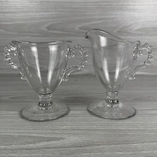 Vintage Glass Clear Open Sugar and Creamer Bowls Serving Dishes
