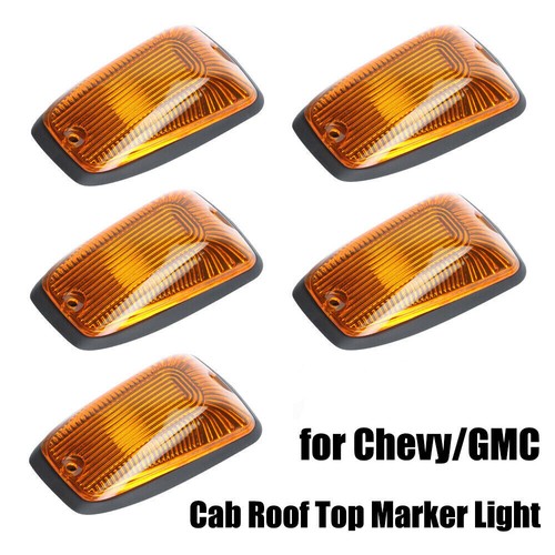 5x Cab Roof Top Marker Light Amber Lens + Base + LED Bulb for Chevy/GMC 264159AM - Picture 2 of 12