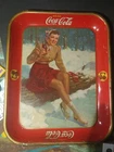 1941 VINTAGE COCA COLA TIN SERVING TRAY, OLD ICE SKATER GIRL, FREE SHIPPING