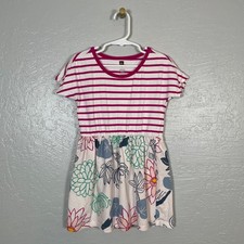 Tea Collection Girls 5 White Pink Blue Stripe Floral Mix Print Dress Spring