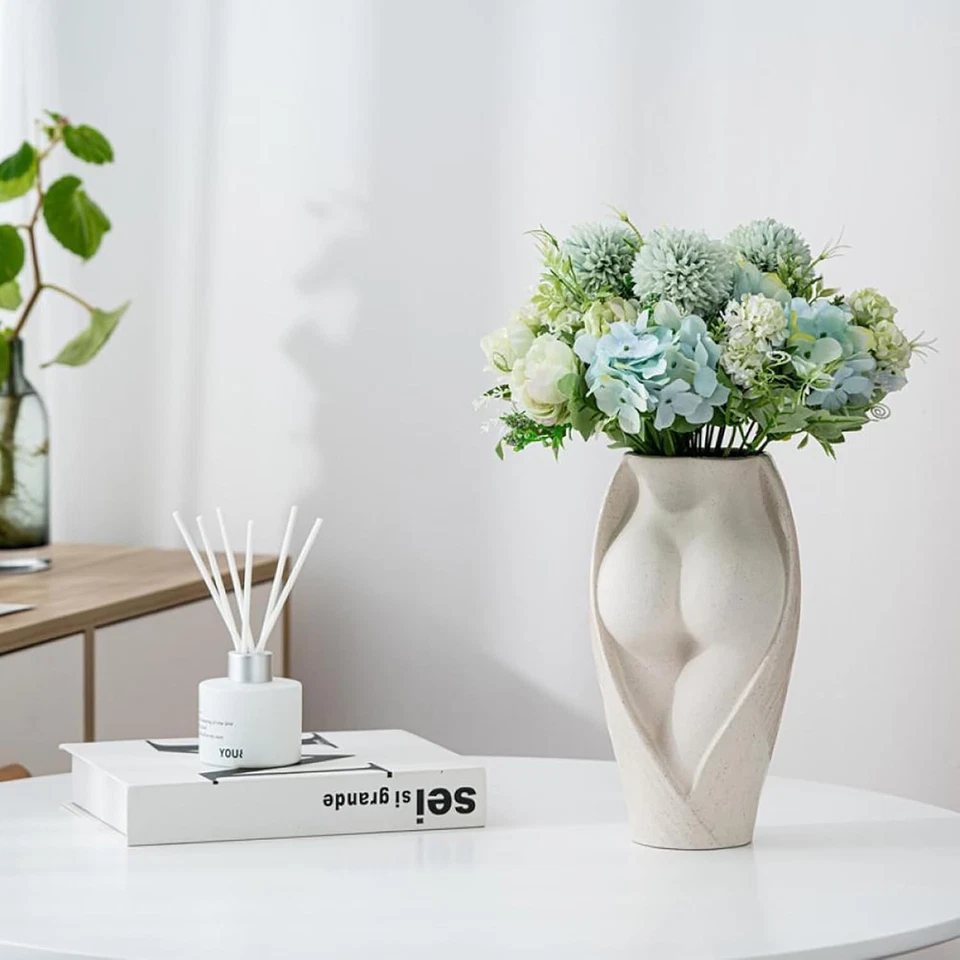 Jarrón moderno abstracto escultura de cerámica blanca arte femenino decoración del hogar Foto 4 de 4