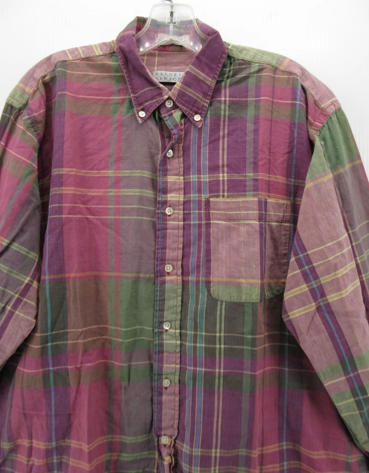 Camisa DE COLECCIÓN Barneys New York Hombres Grande Rosa India Madrás Cuadros Abotonada Foto 2 de 4