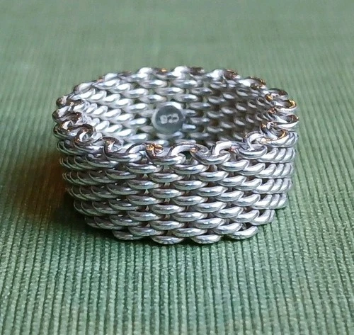 Vintage Sterling Silver 925 Mesh Band Ring Size 7