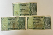 Lot of 3 Hong Kong 10 Dollars 1981 Circulated - The Chartered Bank See Pics