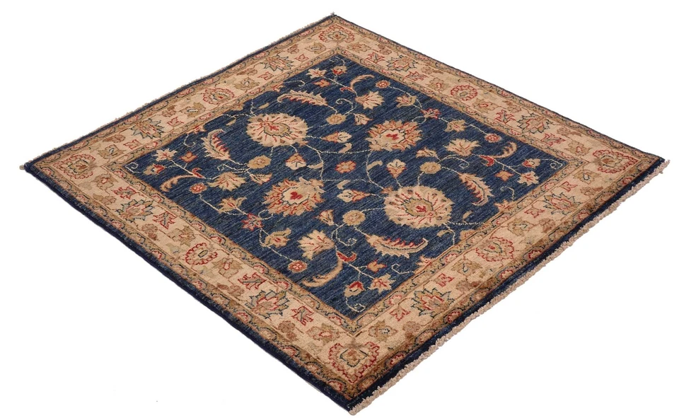 Chobi Ziegler Alfombra 100x100 Hecha A Mano Cuadrada Beige Floral Oriental - Imagen 4 de 4