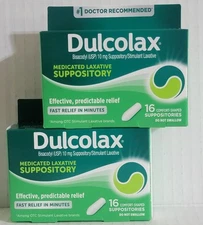 2- Dulcolax Medicated Laxative Suppository Gentle Fast Relief 16 Each Exp: 05/27