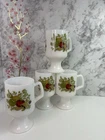 Vintage Corning Ware Spice of Life Milk Glass Pedestal Mug Grandmug Set of 4