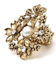 Blackened Flower Statement Ring Stretchy Band