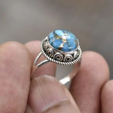 925-Sterling Silver Blue Copper Turquoise Gemstone Handmade Women Silver Jewelry