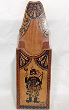 Hand-made Vintage Hungarian Tole Wood Wall Pocket Signed Dated 1985
