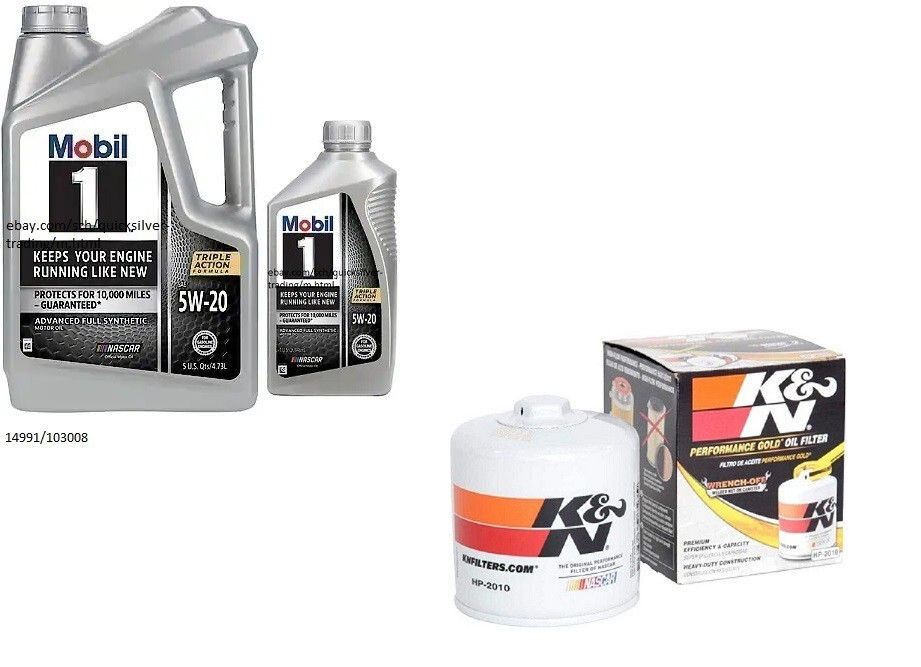 Mobil1 5W20 Full Synthetic Engine Oil - 6 Quarts w/K&N HP-2010 Engine Oil Filter