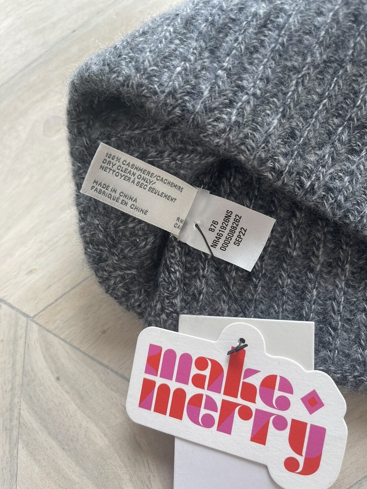 NORDSTROM RACK Gray Cashmere Ribbed Knit Beanie Hat NEW! eBay